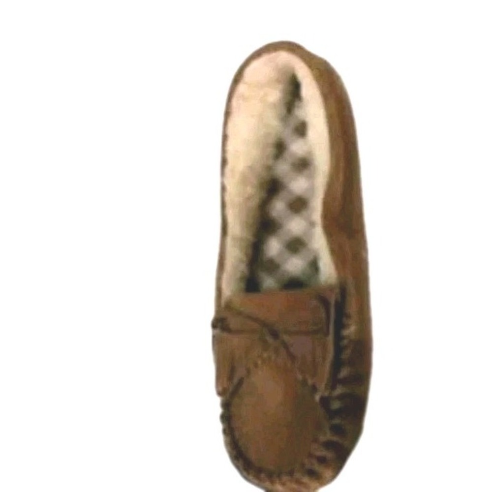 Womens Secret Treasures Tan Suede Moccasin Slipper Shoe Size 9-10 Brown Leather